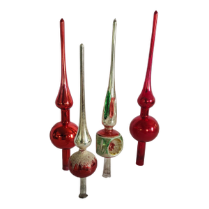 Vintage Set of 4 Christmas Tree Toppers Red, Silver