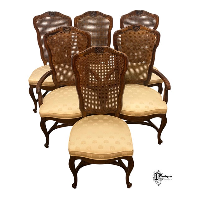 Vintage Set of 6 French Country Style Dining Chairs by Century featuring High Quality Solid Oak Construction, Beautiful...