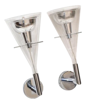 Fontana Arte Flute Glass & Chrome Wall Sconces by Arredo Naskaloris Italy - Pair