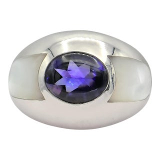 Late 20th Century Mauboussin Blue Violet Iolite Ring 18k (750) White Gold, Size 6 For Sale
