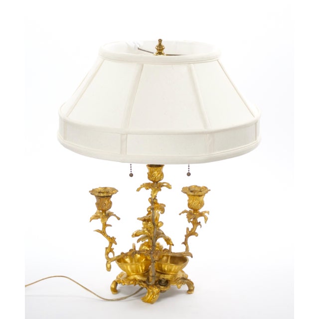 Bronze French Pair of Gilt Bronze Louis XVI-Style Three-Light Candelabra Table Lamps For Sale - Image 8 of 15