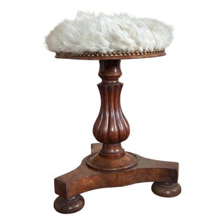 Mid 20th Century One-of-a-Kind Italian Neoclassical Fluted Pedestal Stool in Mongolian Shearling by Lorraine Studios For Sale