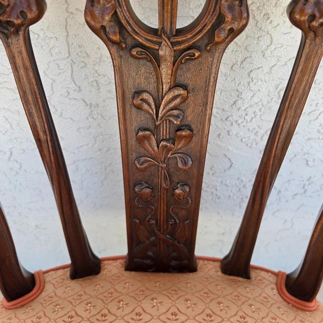 19th Century Antique Art Nouveau Edwardian Carved Walnut Armchair For Sale - Image 4 of 16