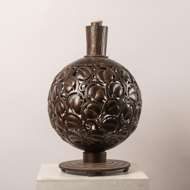1930s Large Art Deco Wrought Iron Table Lamp by Edgar-William Brandt, 1930s For Sale - Image 5 of 18