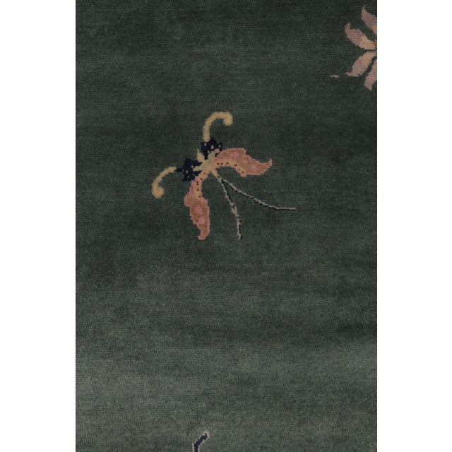 Textile Rug & Kilim’s Chinese Art Deco Inspired Rug, Deep Forest Green With Florals For Sale - Image 7 of 9
