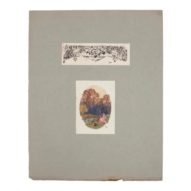 Landscape and Still Life Pencil, Watercolor, and Pen on Paper, 1920s For Sale