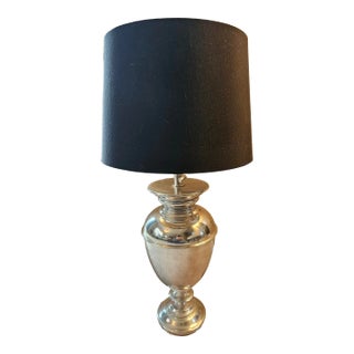 Restoration Hardware Silver Trophy Lamp With Black Shade For Sale