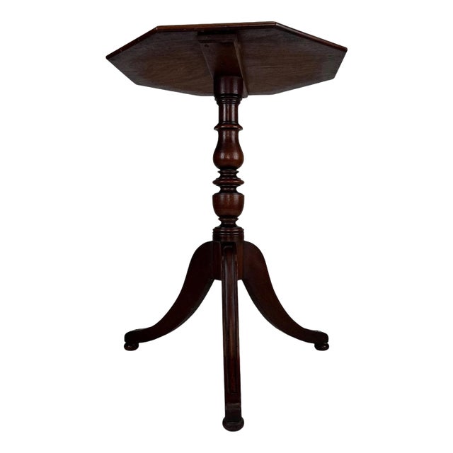 19th Century Antique English Octagonal Mahogany Tripod Side Table For Sale