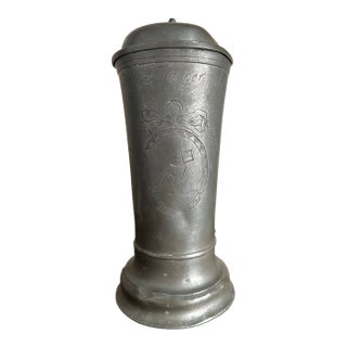 Antique 18th Century German Pewter Hand Etched Lidded Beer Stein for a Tradesman Stamped 1799 For Sale