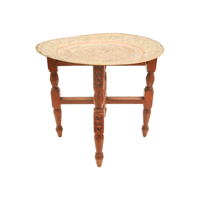 Handcrafted Folding Tea Table with Brass Tray from Liberty of London, 1900s, Set of 2 For Sale - Image 9 of 13