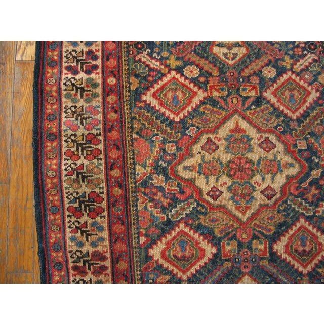 1880s Blue Navy Geometric Tribal Antique Persian Serab Rug 3'2" X 14'4" Handknotted Wool Carpet For Sale - Image 4 of 8