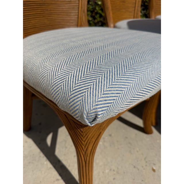 Vintage Rattan Pencil Reed Dining Chairs, a Set of 6 With New Schumacher Upholstery For Sale - Image 9 of 12