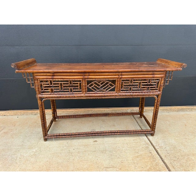 Chinese bent bamboo altar or console/sofa table. This piece was likely built late 19th/early 20th century and is Qing...