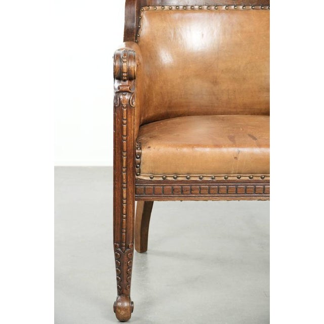 Antique Armchair in Sheepskin and Wood For Sale - Image 9 of 13