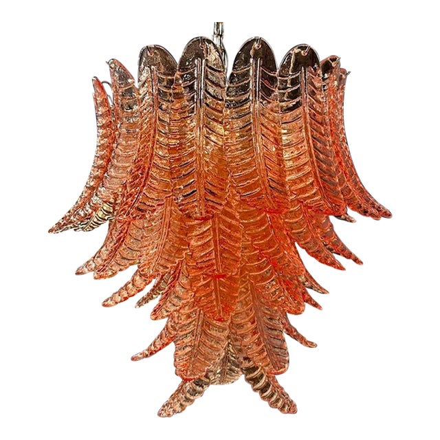 Murano Pink Glass Palm Chandelier For Sale