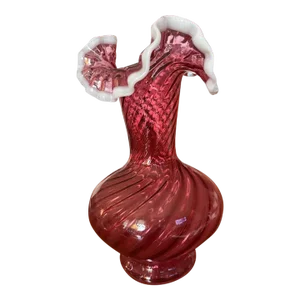 Vintage Tall Swirled Cranberry Glass Vase