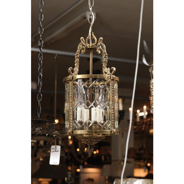 1940s Patinated Bronze & Cut Crystal Lantern, France For Sale - Image 11 of 12