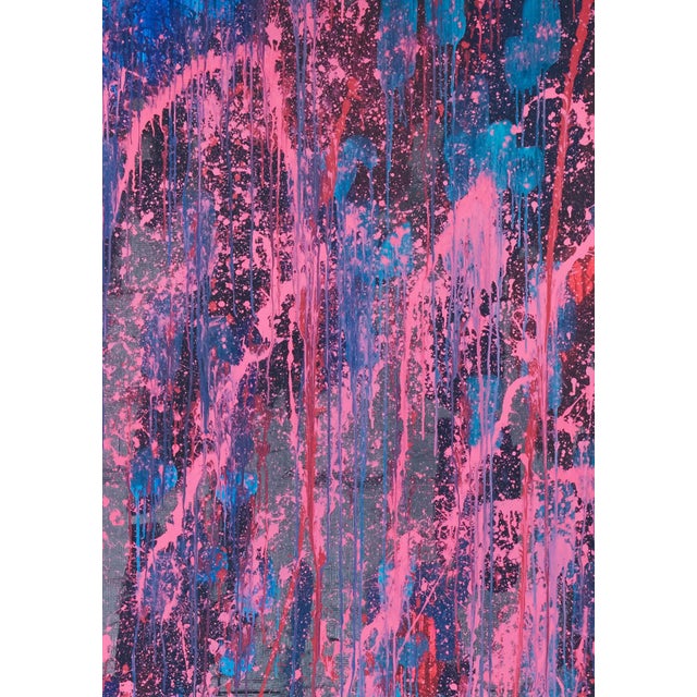 "Red Cyan Pink Blue 1" Original Large Abstract Painting by Simon Findlay For Sale - Image 6 of 7