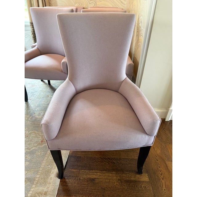Transitional Set of 8 Custom Dining Chairs in Lavender Wool For Sale - Image 3 of 12