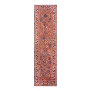 1890s Orange Salmon Tribal Paisley Antique n.w. Persian Bakshaiesh Rug 3'4" X 12'6" Handknotted Wool Carpet For Sale