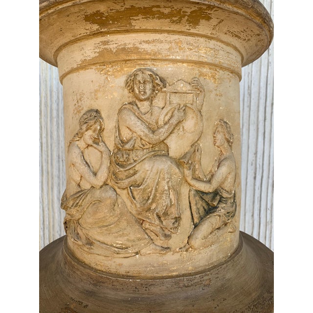 Large Neoclassical Terracotta Garden Urn Campana-Form Depicting Goddesses For Sale - Image 10 of 13