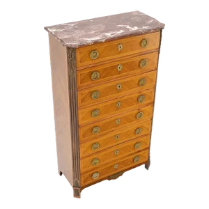 French Empire Marble Top Bronze Mounted Lingerie Chest Tall Narrow Dresser