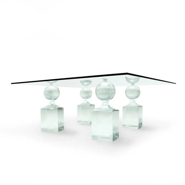 Postmodern Vintage American Acrylic Glass and Glass 4-Pillar Coffee Table, 1970s For Sale - Image 3 of 7