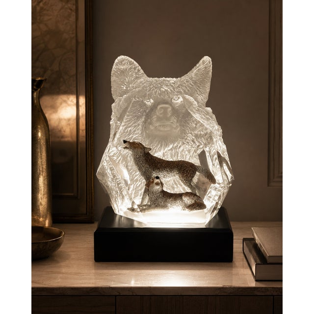 Contemporary Kitty Cantrell “Devotion” Limited Edition Lucite & Pewter Wolf Sculpture With Lighted Base For Sale - Image 3 of 17