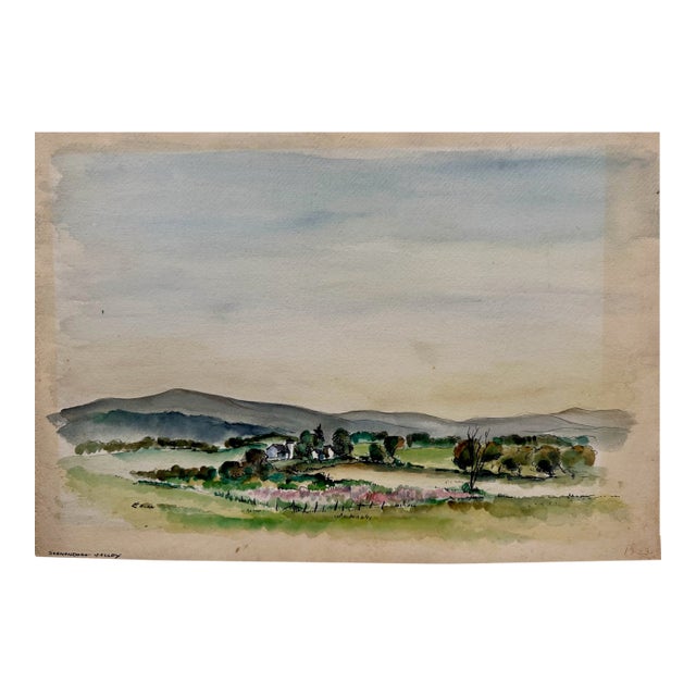 Henry Emil Salloch Original Watercolor on Paper Shenandoah Valley, Va. 1944. For Sale