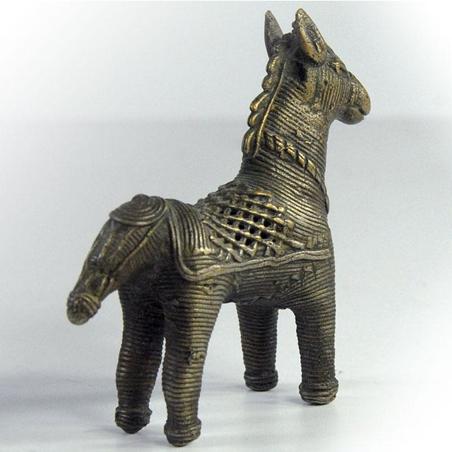 Small Indian Metal Horse Dhokra Figurine For Sale - Image 4 of 8