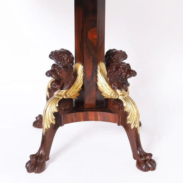 Early 20th Century Antique English Leather Top Center Table With Lion Heads For Sale - Image 5 of 10