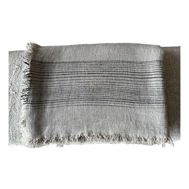 French Flax Linen Throw With Stripes For Sale