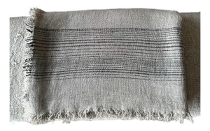 French Flax Linen Throw With Stripes
