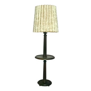 Early 20th Century Solid Wood French Floor Lamp With Attached Table and Shade For Sale