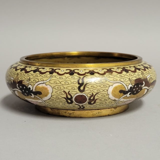 Circa-1900 Yellow Cloisonne Dragon Bowl, Chinese, Late Qing Dynasty For Sale In Raleigh - Image 6 of 12