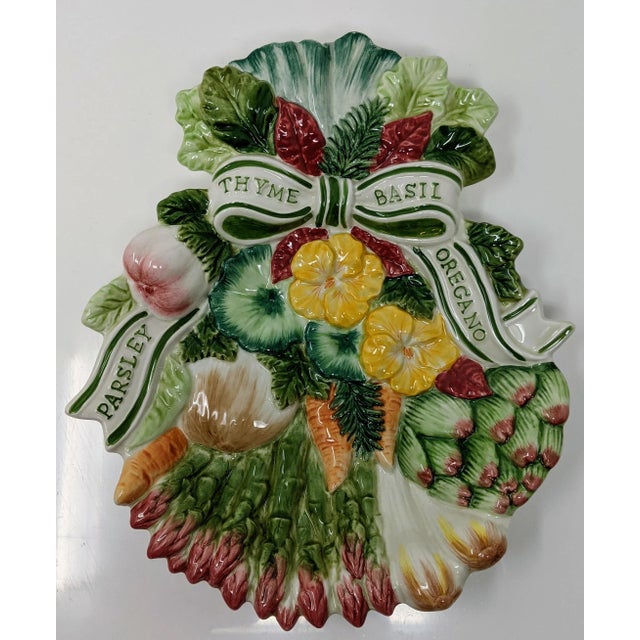 1990s Vintage Decorative Ceramic Herb Garden Plate - Parsley, Thyme, Basil, and Oregano Herbs For Sale - Image 5 of 8