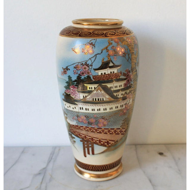 Sky Blue Vintage Signed Japanese Satsuma Vase For Sale - Image 8 of 10