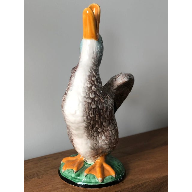 Hollywood Regency Vintage Bordallo Pinheiro Large Mallard Duck Ewer For Sale - Image 3 of 12