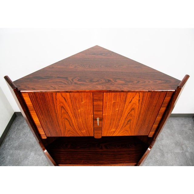 Mid Century Danish Modern Corner Cabinet Rosewood Bar Denmark Drawers Locking For Sale - Image 4 of 12