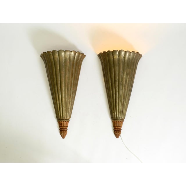 Wall Lamps Made of Wood with Aluminum Cladding, 1950s, Set of 2 For Sale - Image 6 of 18