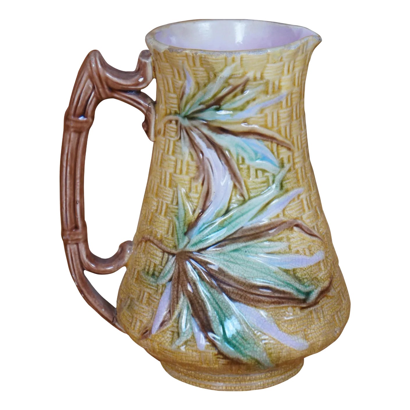 Antique Aesthetic Majolica Banks & Thorley Bamboo Basketweave Pitcher ...