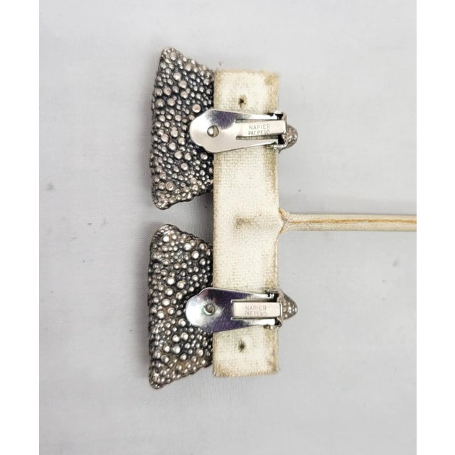 Vintage 1950s Signed Napier Silvertone Blue Moonglow & Faux-Pearl Clip Earrings - 2 Pieces For Sale - Image 9 of 9