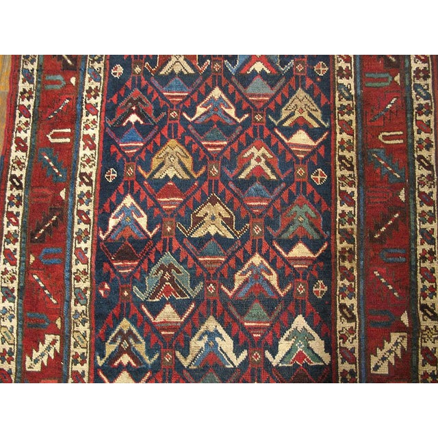 1890s Blue Navy Geometric Tribal Antique Caucasian Kazak Rug 3'6"x 9'10" Handknotted Wool Carpet For Sale - Image 4 of 5