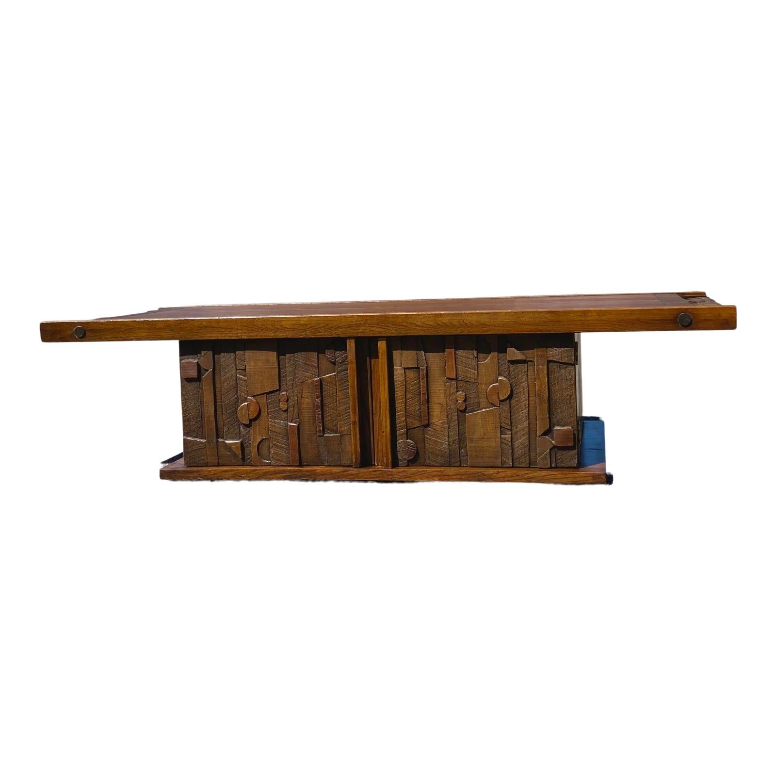 Brutalist Pueblo Rectangular Coffee Table With Cubby Storage | Chairish