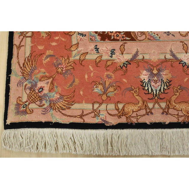 Fine Tabriz Rug 5′ X 6’8” Black Wool/Silk Traditional Hand-Knotted Carpet For Sale - Image 12 of 15
