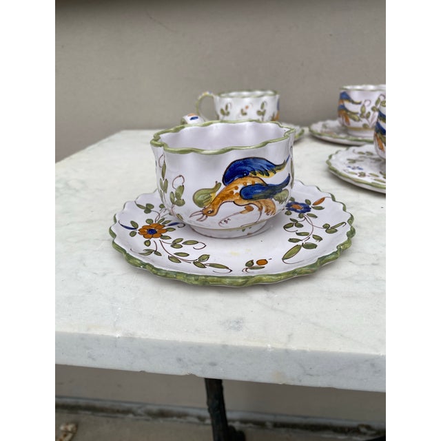 1920s French Faience Cups & Saucers - Set of Four For Sale In Austin - Image 6 of 7