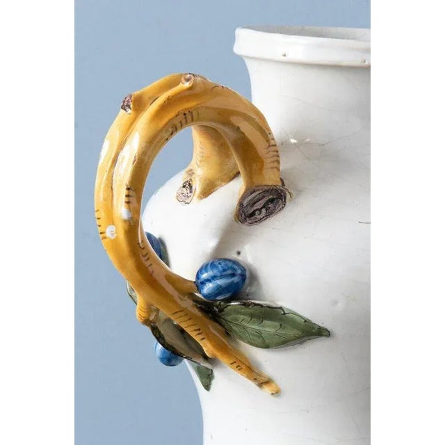 French Floral Faience Double-Handle Vase, 18th Century For Sale - Image 7 of 11