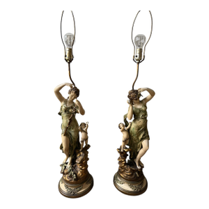 1920s Bronze Figural Table Lamps by f.m Moreau