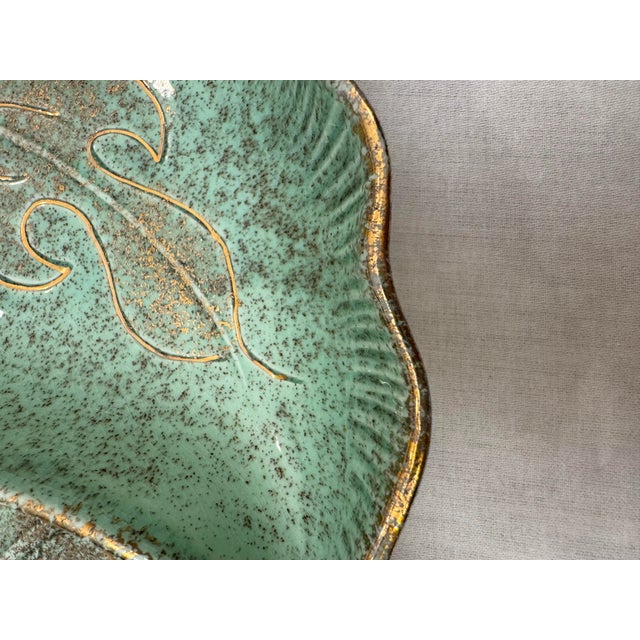 Ceramic Vintage Mid-Century Modern American Mint Green & Gold Divided Ceramic Tray For Sale - Image 7 of 10