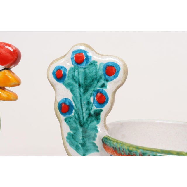 Pair of Hand Painted Vintage Italian Ceramic Rooster Compotes/Vases by De Simone For Sale - Image 17 of 18